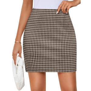 imageZESICA Plaid Mini Skirt for Women 2025 Fall Winter High Waist A Line Bodycon Pencil Skirts TrendyMocha