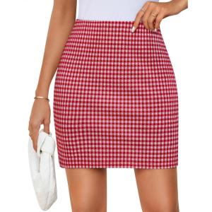 imageZESICA Plaid Mini Skirt for Women 2025 Fall Winter High Waist A Line Bodycon Pencil Skirts TrendyRed