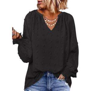 imageZESICA Womens Fall Fashion Blouses Loose Long Sleeve Business Casual Shirts V Neck Trendy TopsBlack
