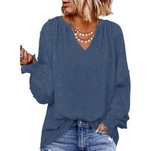 imageZESICA Womens Fall Fashion Blouses Loose Long Sleeve Business Casual Shirts V Neck Trendy TopsDarkblue