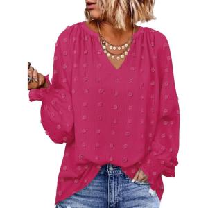 imageZESICA Womens Fall Fashion Blouses Loose Long Sleeve Business Casual Shirts V Neck Trendy TopsRosered