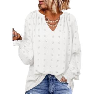 imageZESICA Womens Fall Fashion Blouses Loose Long Sleeve Business Casual Shirts V Neck Trendy TopsWhite