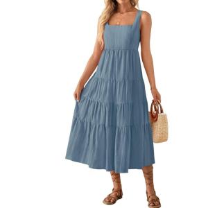 imageZESICA Womens Summer Sleeveless Dress Casual Backless Loose Flowy Tiered Sundress Beach Cover up Tank DressesDusty Blue