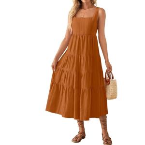 imageZESICA Womens Summer Sleeveless Dress Casual Backless Loose Flowy Tiered Sundress Beach Cover up Tank DressesOrange