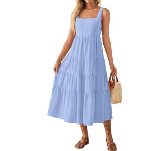 imageZESICA Womens Summer Sleeveless Dress Casual Backless Loose Flowy Tiered Sundress Beach Cover up Tank DressesSky