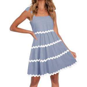 imageZESICA Womens Summer Swing Mini Dress Casual Spaghetti Straps Sleeveless Smocked Backless Flowy A Line SundressBlue