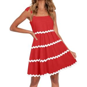 imageZESICA Womens Summer Swing Mini Dress Casual Spaghetti Straps Sleeveless Smocked Backless Flowy A Line SundressRed
