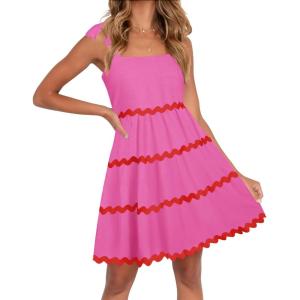 imageZESICA Womens Summer Swing Mini Dress Casual Spaghetti Straps Sleeveless Smocked Backless Flowy A Line SundressRose