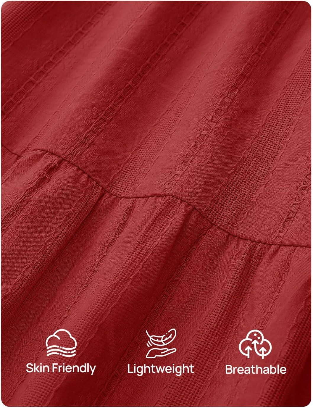 imageZESICA Fall Mini Dresses for Women 2025 Lightweight V Neck High Waist A Line Flowy Swing Casual Party DressRed