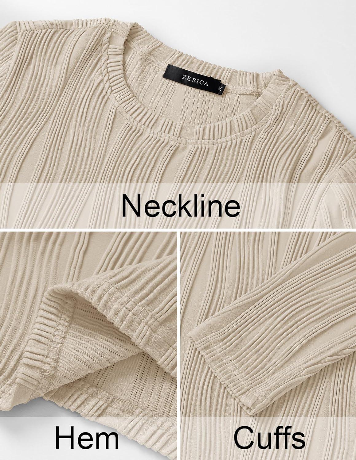 imageZESICA Long Sleeve Shirts for Women Tops 2025 Fall Fashion Trendy Slim fit Textured TshirtsApricot