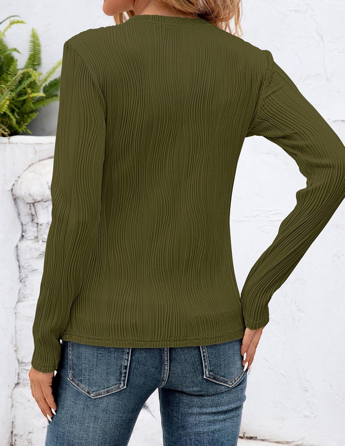 imageZESICA Long Sleeve Shirts for Women Tops 2025 Fall Fashion Trendy Slim fit Textured TshirtsArmygreen