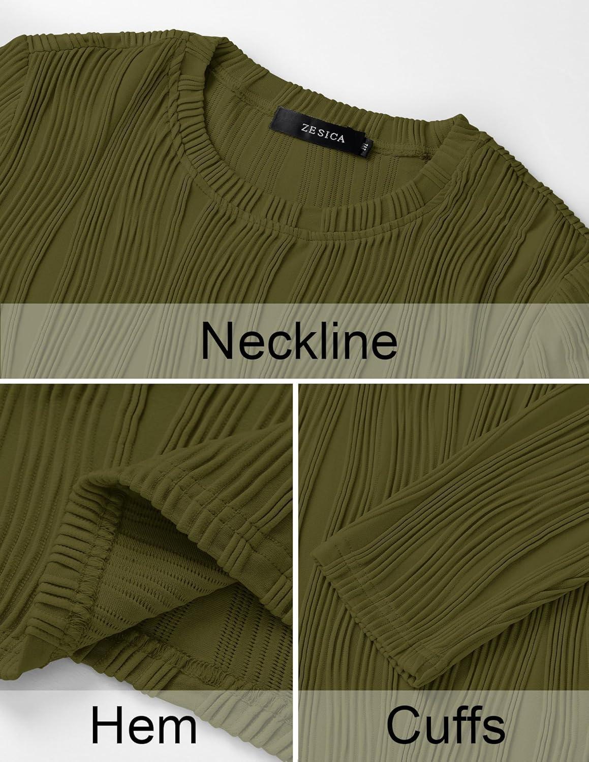 imageZESICA Long Sleeve Shirts for Women Tops 2025 Fall Fashion Trendy Slim fit Textured TshirtsArmygreen