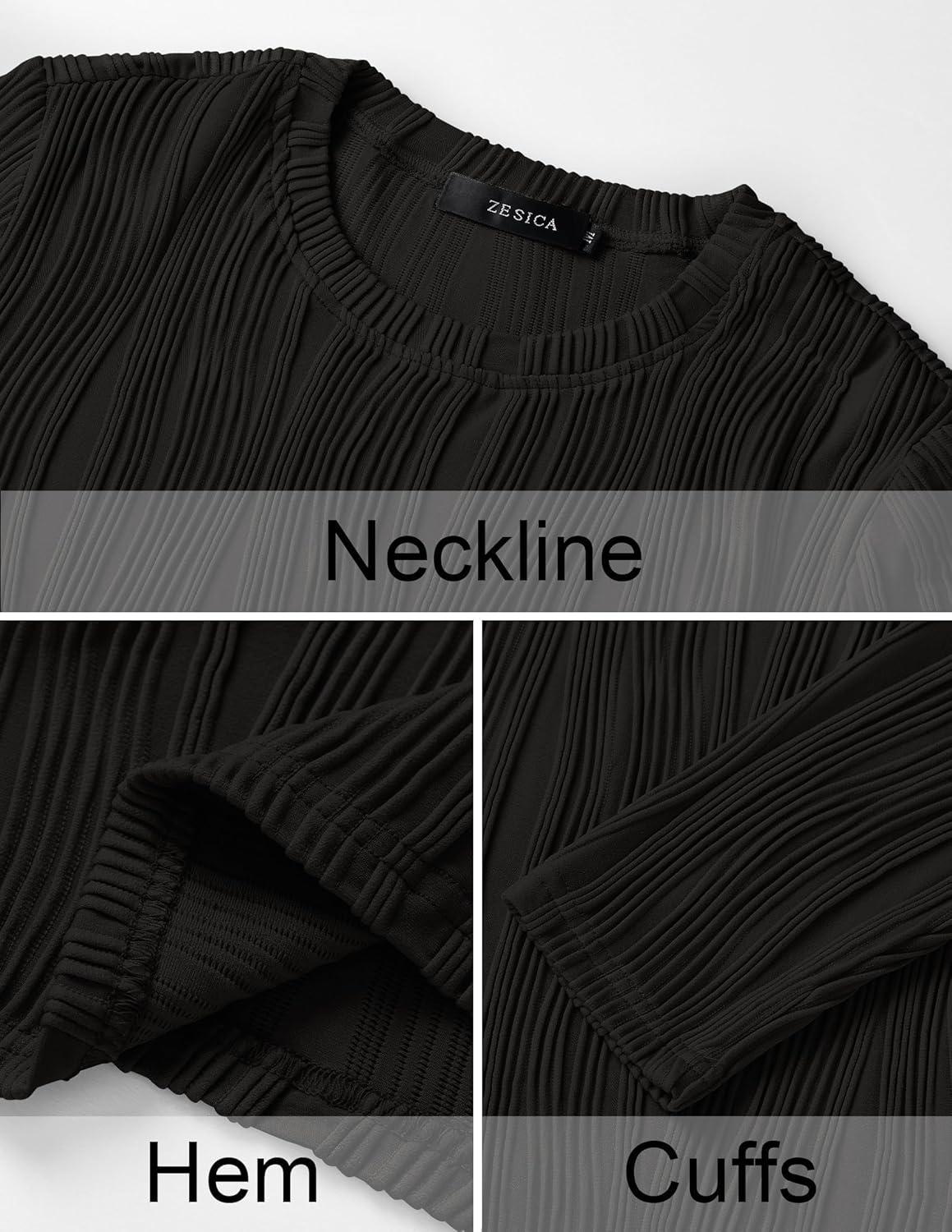 imageZESICA Long Sleeve Shirts for Women Tops 2025 Fall Fashion Trendy Slim fit Textured TshirtsBlack