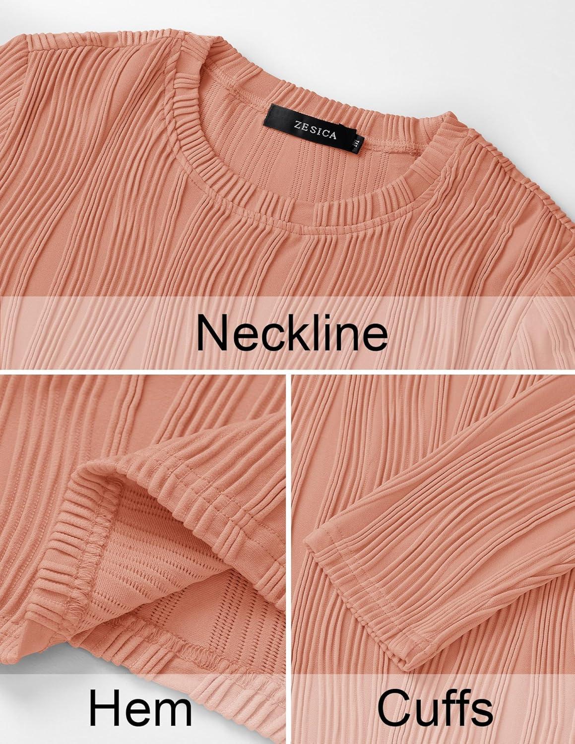 imageZESICA Long Sleeve Shirts for Women Tops 2025 Fall Fashion Trendy Slim fit Textured TshirtsCoralred