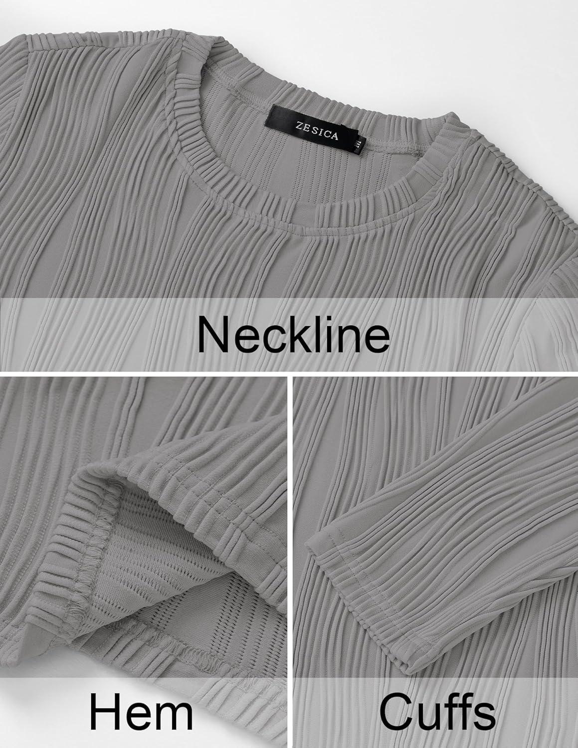 imageZESICA Long Sleeve Shirts for Women Tops 2025 Fall Fashion Trendy Slim fit Textured TshirtsGray