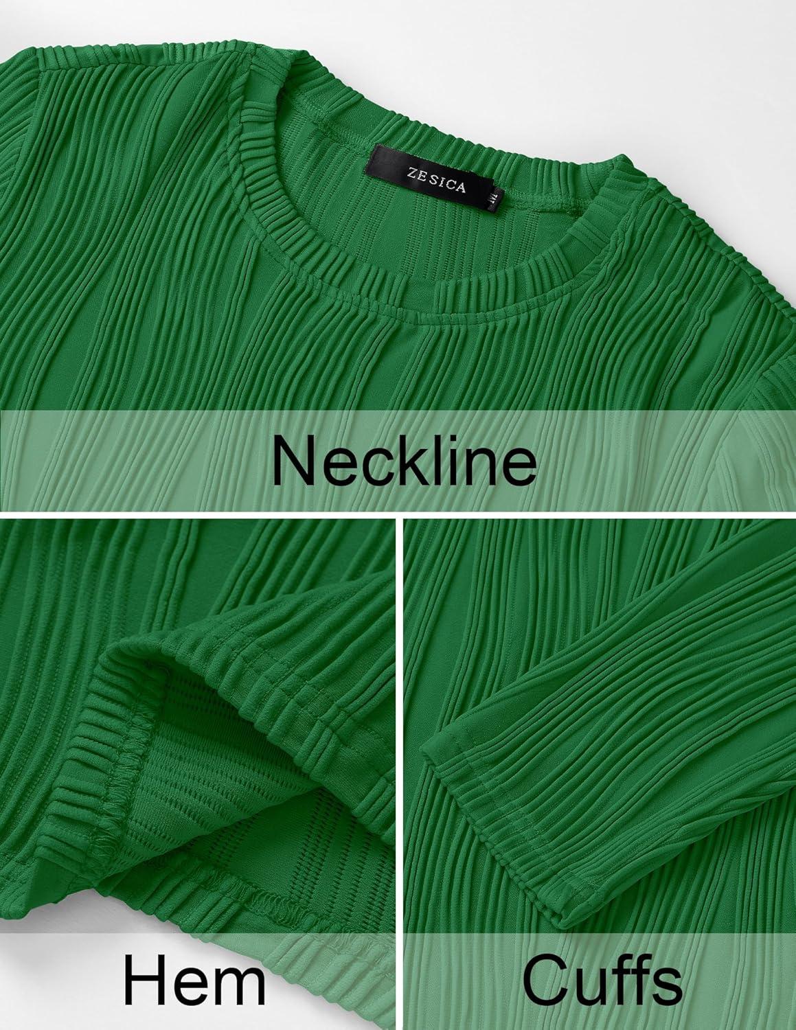 imageZESICA Long Sleeve Shirts for Women Tops 2025 Fall Fashion Trendy Slim fit Textured TshirtsGreen