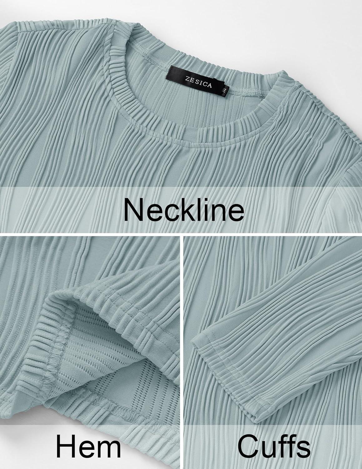 imageZESICA Long Sleeve Shirts for Women Tops 2025 Fall Fashion Trendy Slim fit Textured TshirtsMistblue