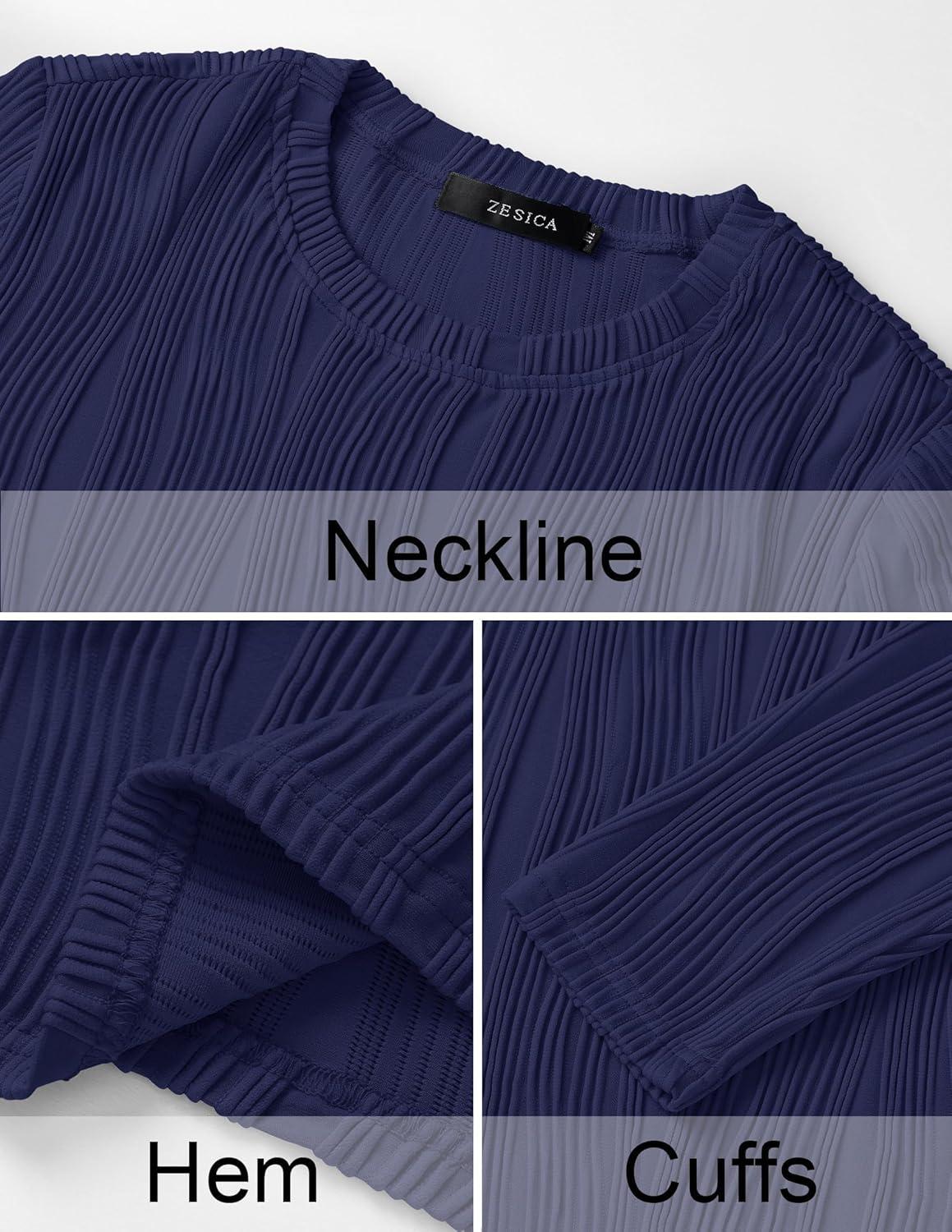 imageZESICA Long Sleeve Shirts for Women Tops 2025 Fall Fashion Trendy Slim fit Textured TshirtsNavy