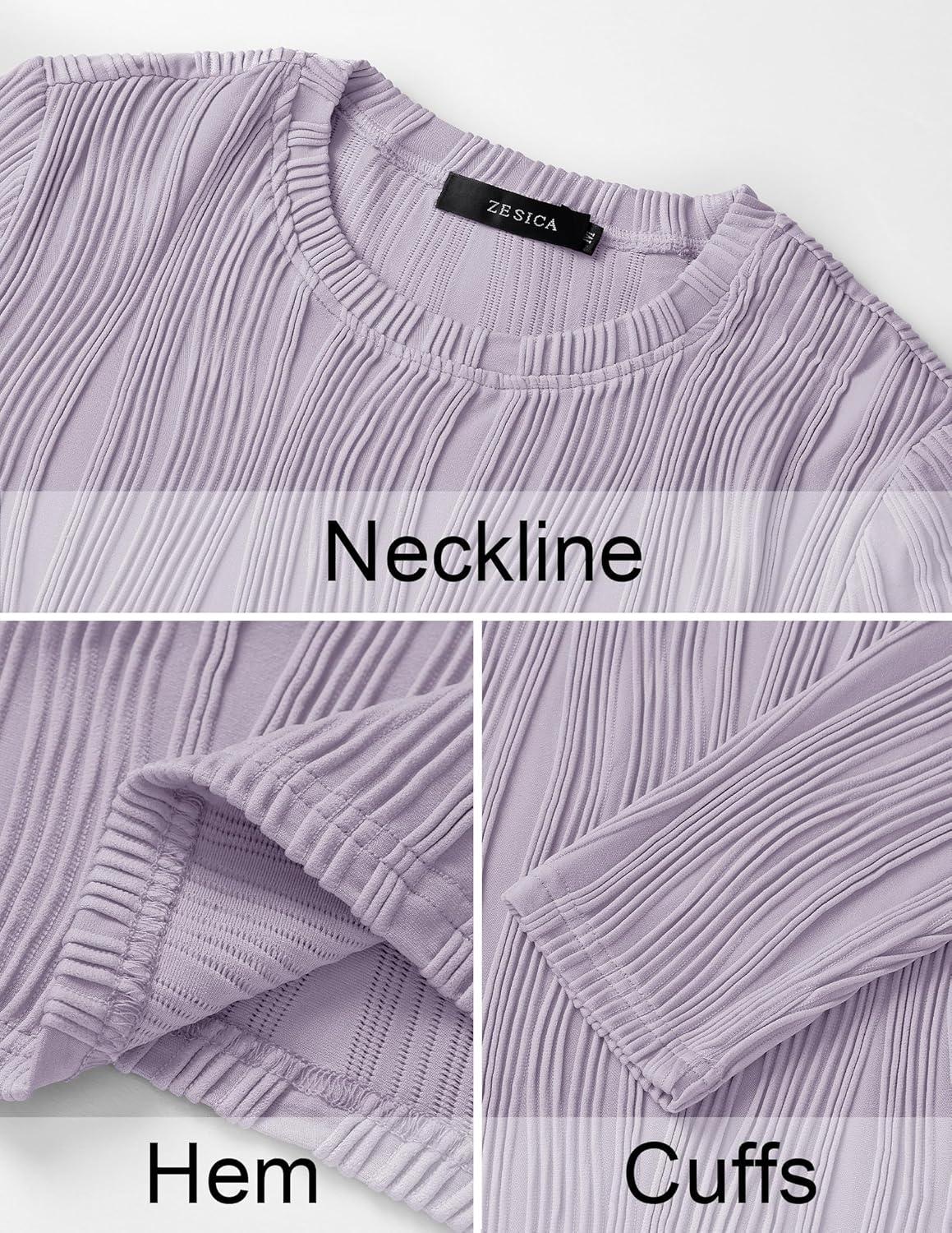 imageZESICA Long Sleeve Shirts for Women Tops 2025 Fall Fashion Trendy Slim fit Textured TshirtsPurple