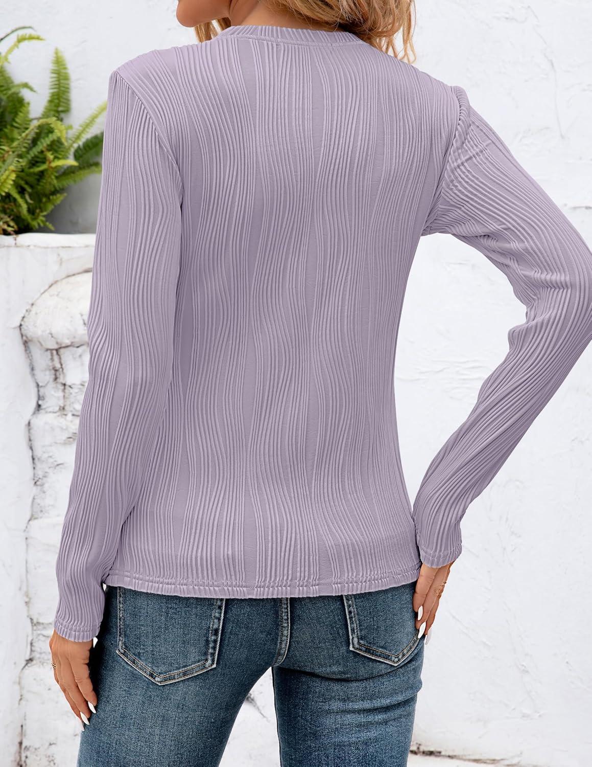 imageZESICA Long Sleeve Shirts for Women Tops 2025 Fall Fashion Trendy Slim fit Textured TshirtsPurple