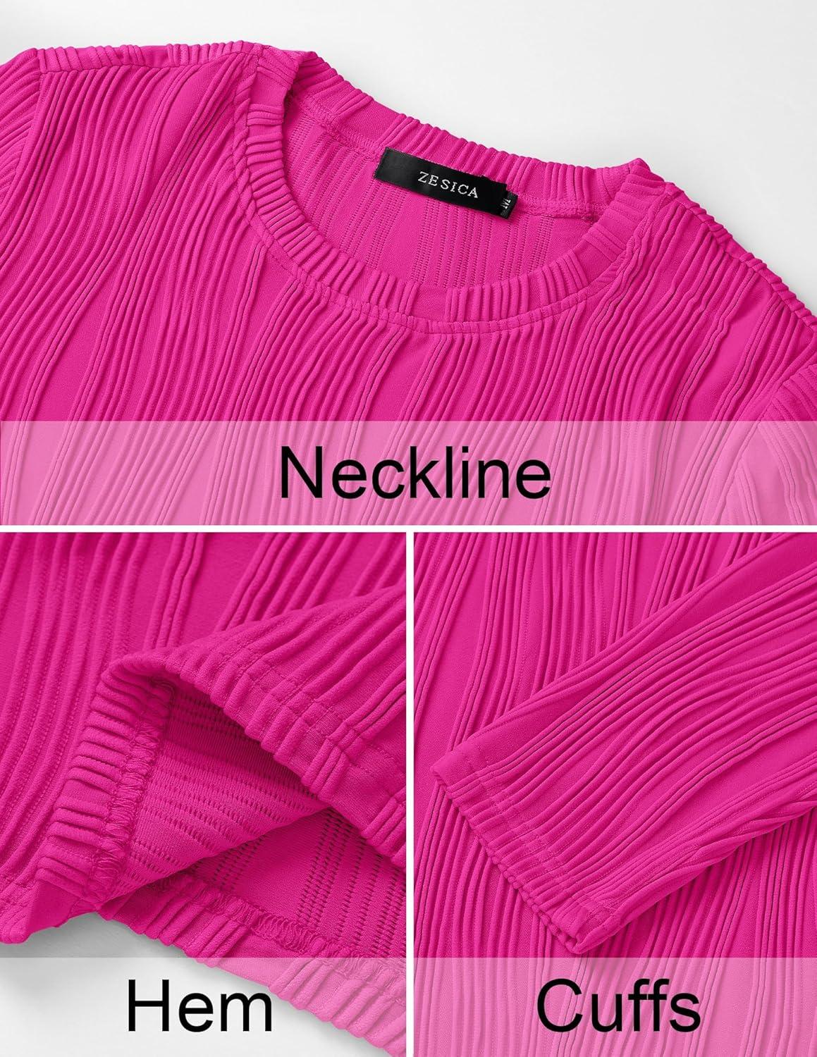 imageZESICA Long Sleeve Shirts for Women Tops 2025 Fall Fashion Trendy Slim fit Textured TshirtsRose