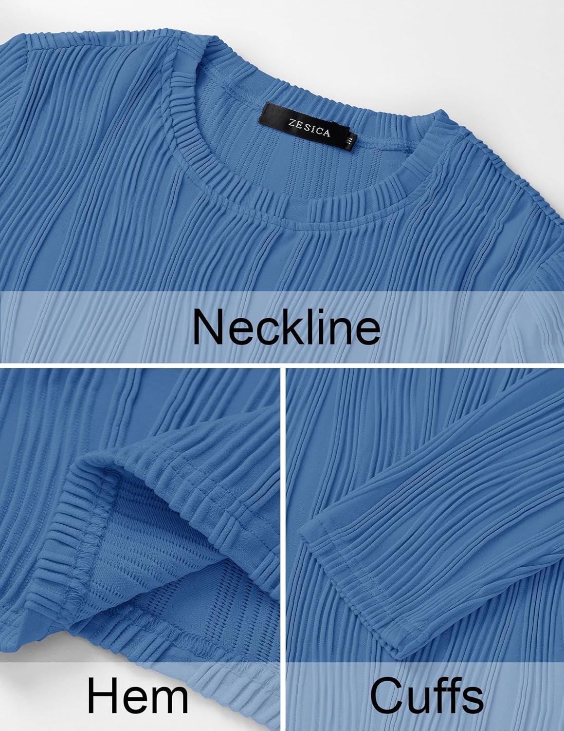 imageZESICA Long Sleeve Shirts for Women Tops 2025 Fall Fashion Trendy Slim fit Textured TshirtsSkyblue