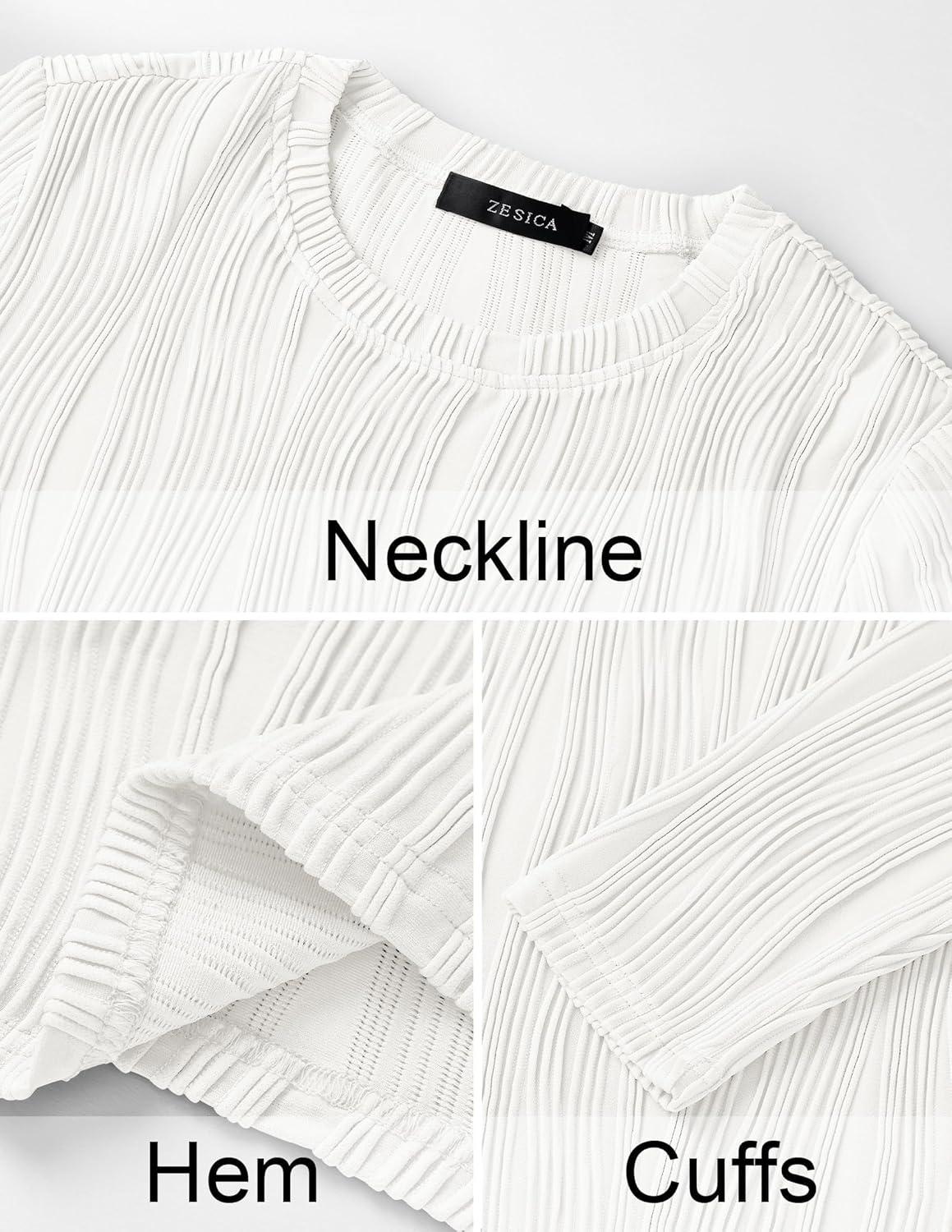 imageZESICA Long Sleeve Shirts for Women Tops 2025 Fall Fashion Trendy Slim fit Textured TshirtsWhite