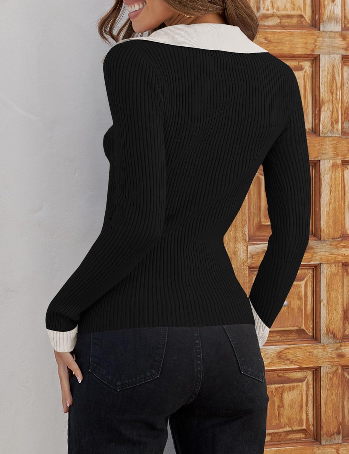 imageZESICA Sweaters for Women 2025 Fall Long Sleeve V Neck Ribbed Knit Pullover Tops Casual Slim Fit Basic Tee ShirtsDim
