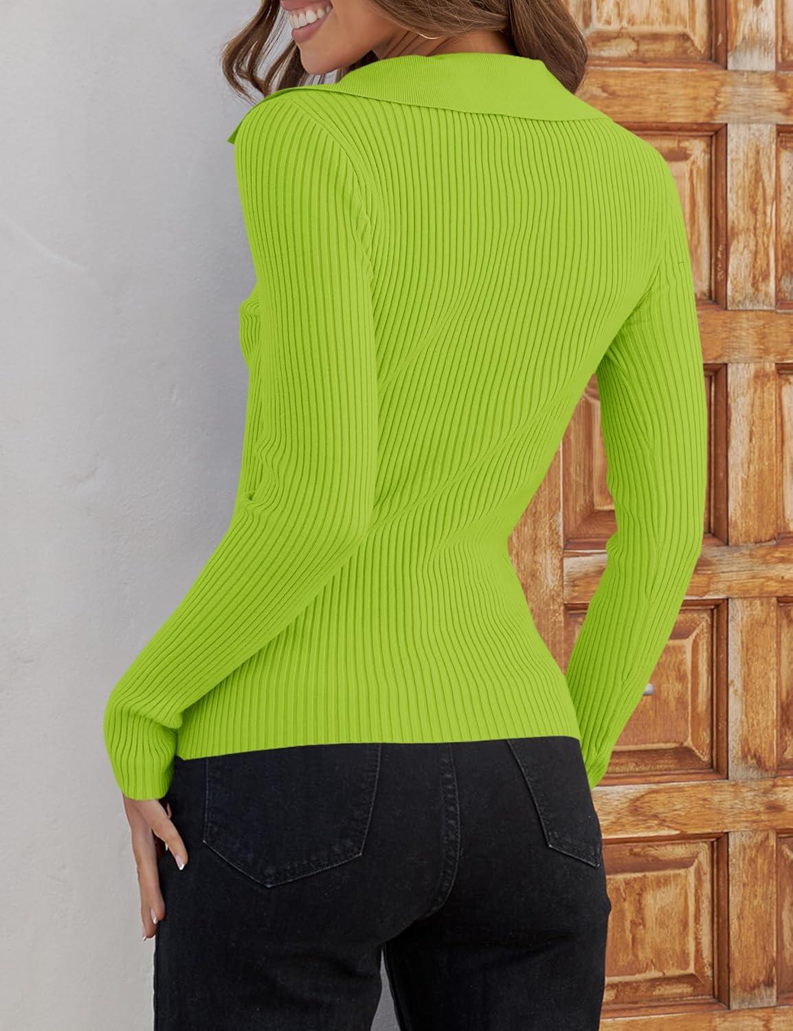 imageZESICA Sweaters for Women 2025 Fall Long Sleeve V Neck Ribbed Knit Pullover Tops Casual Slim Fit Basic Tee ShirtsLight Green