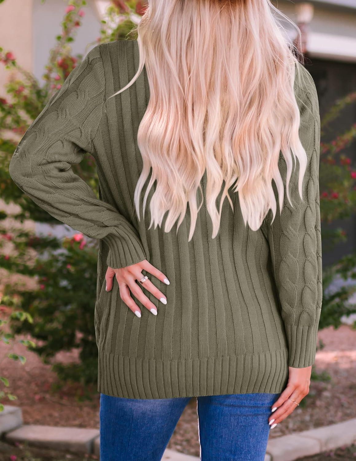 imageZESICA Womens Cardigan Sweaters Fall Button Down Open Front Cable Knit Casual Trendy Winter Clothing OuterwearArmygreen