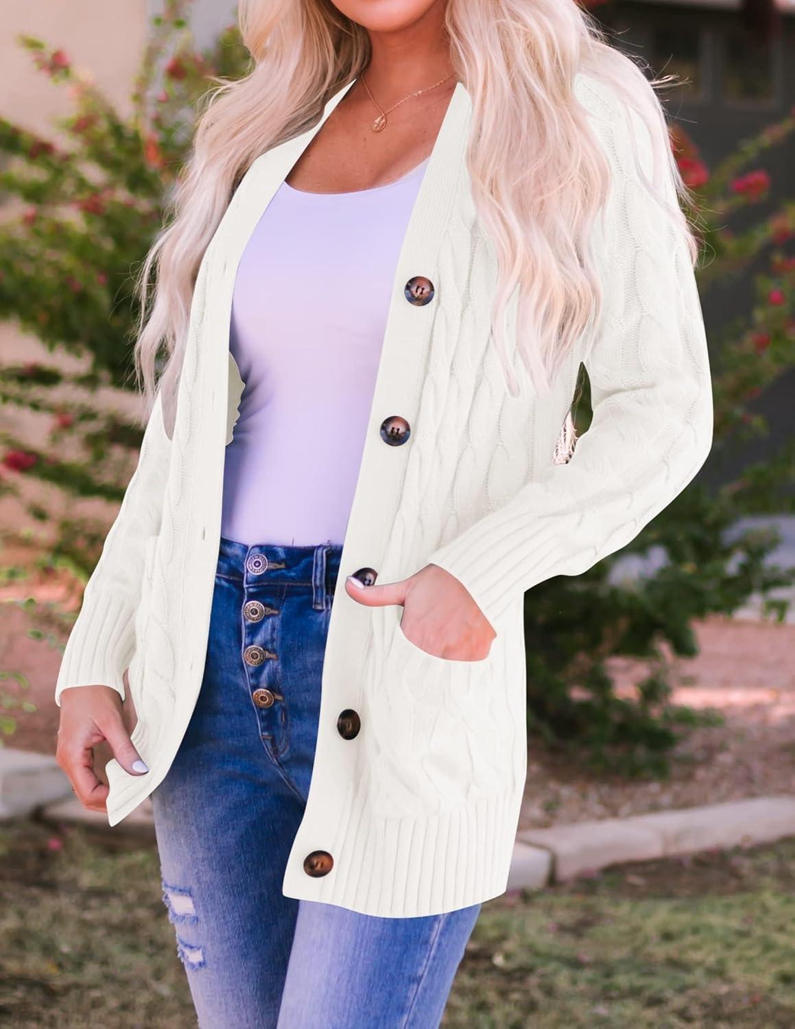 imageZESICA Womens Cardigan Sweaters Fall Button Down Open Front Cable Knit Casual Trendy Winter Clothing OuterwearBeige