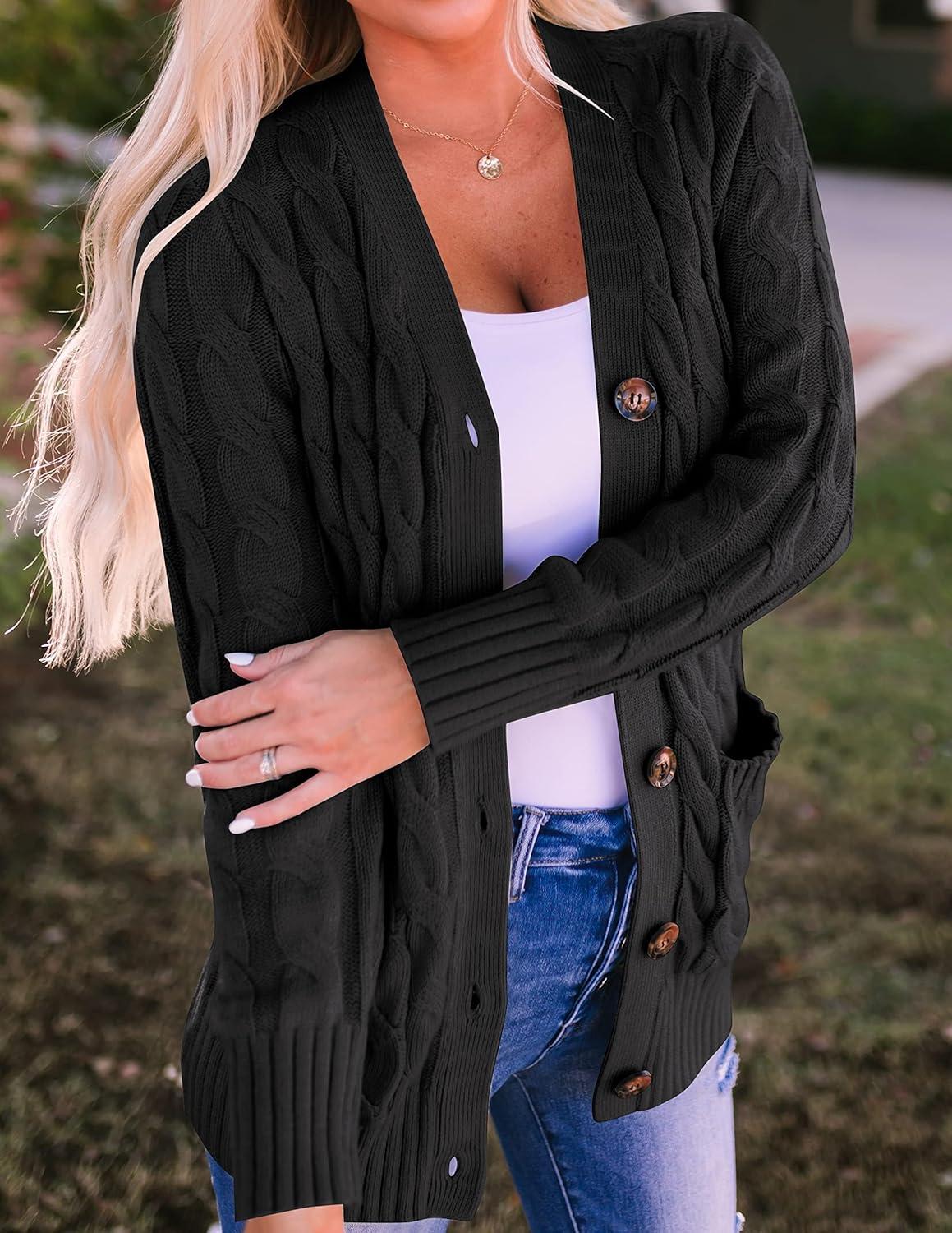 imageZESICA Womens Cardigan Sweaters Fall Button Down Open Front Cable Knit Casual Trendy Winter Clothing OuterwearBlack2