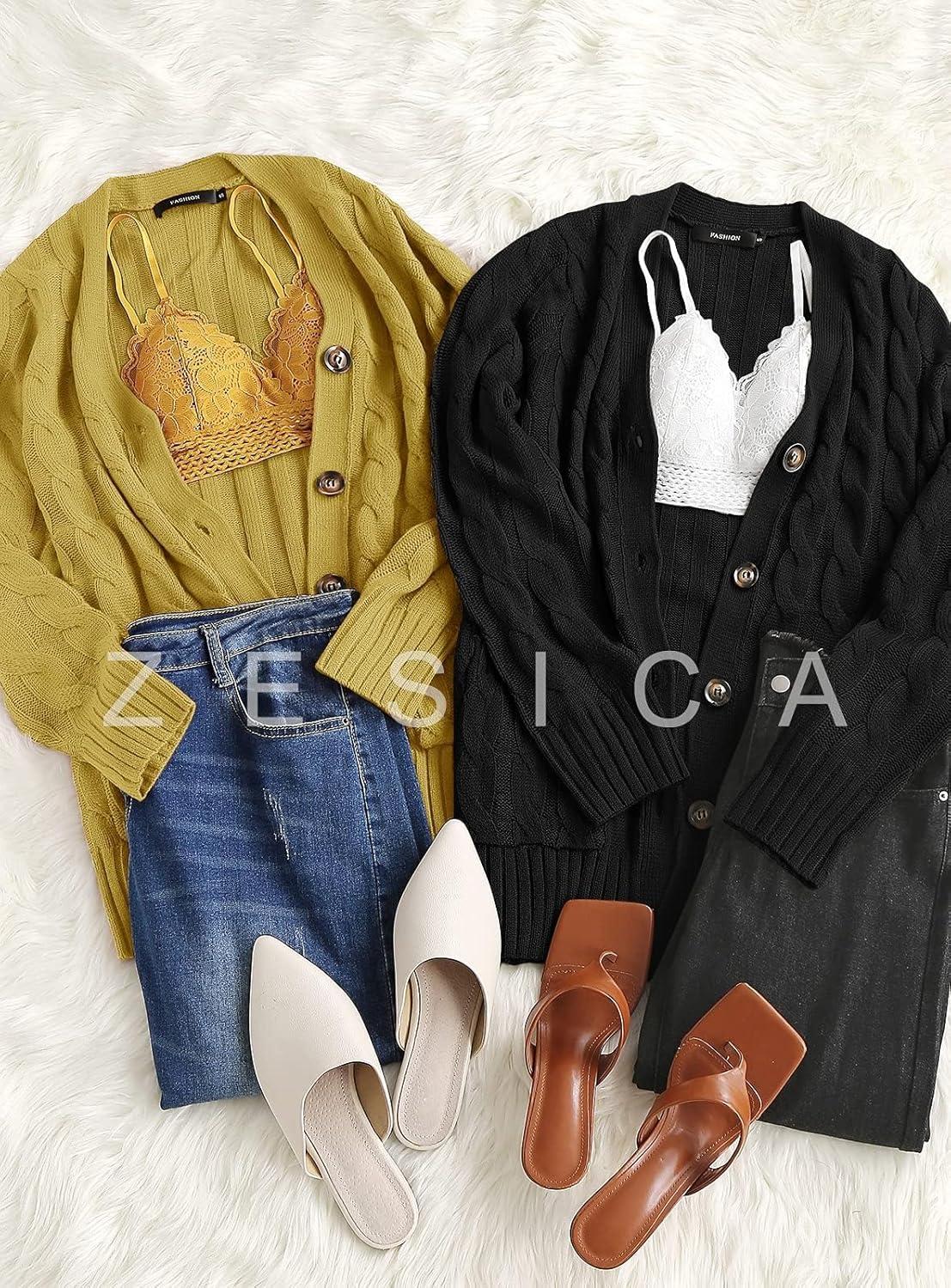 imageZESICA Womens Cardigan Sweaters Fall Button Down Open Front Cable Knit Casual Trendy Winter Clothing OuterwearBlack2