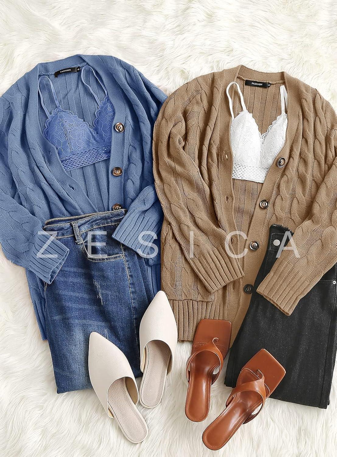 imageZESICA Womens Cardigan Sweaters Fall Button Down Open Front Cable Knit Casual Trendy Winter Clothing OuterwearBlue