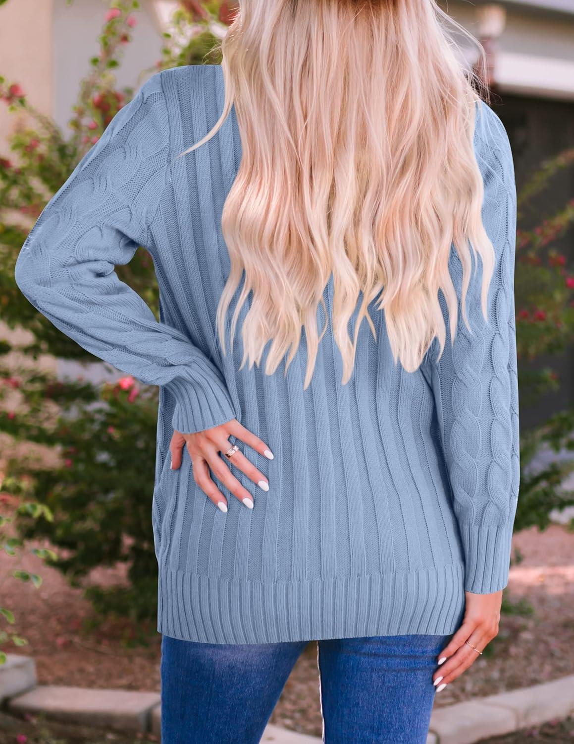 imageZESICA Womens Cardigan Sweaters Fall Button Down Open Front Cable Knit Casual Trendy Winter Clothing OuterwearBlue