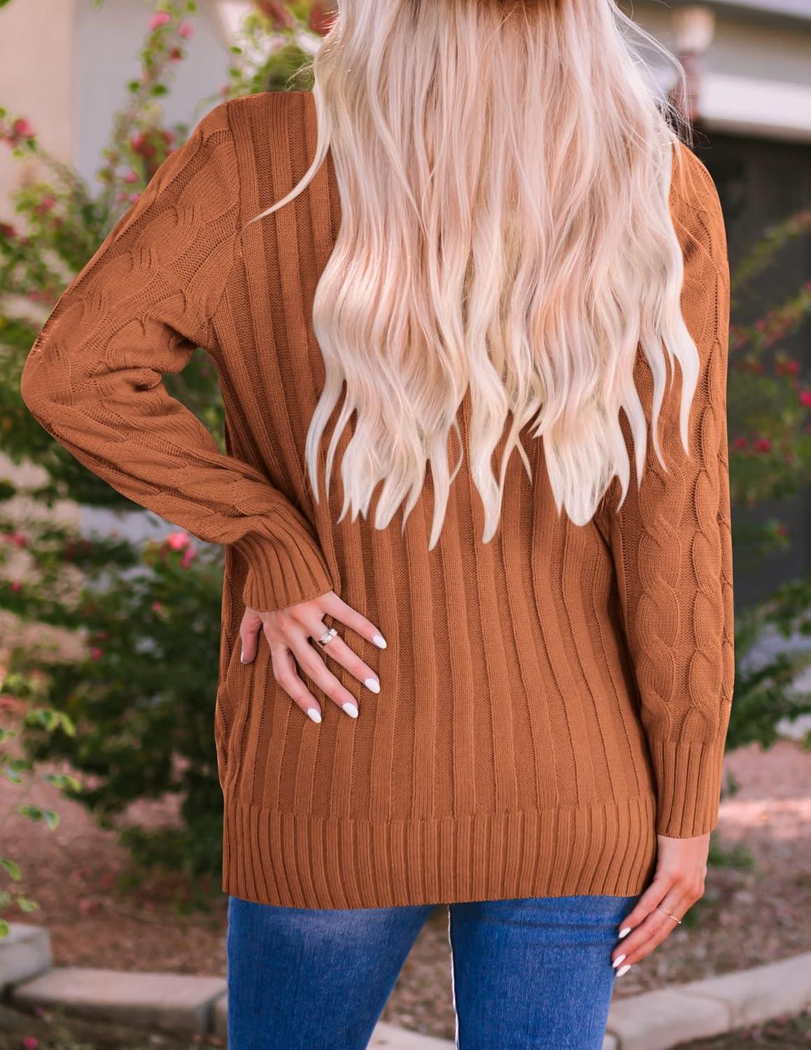 imageZESICA Womens Cardigan Sweaters Fall Button Down Open Front Cable Knit Casual Trendy Winter Clothing OuterwearBrown