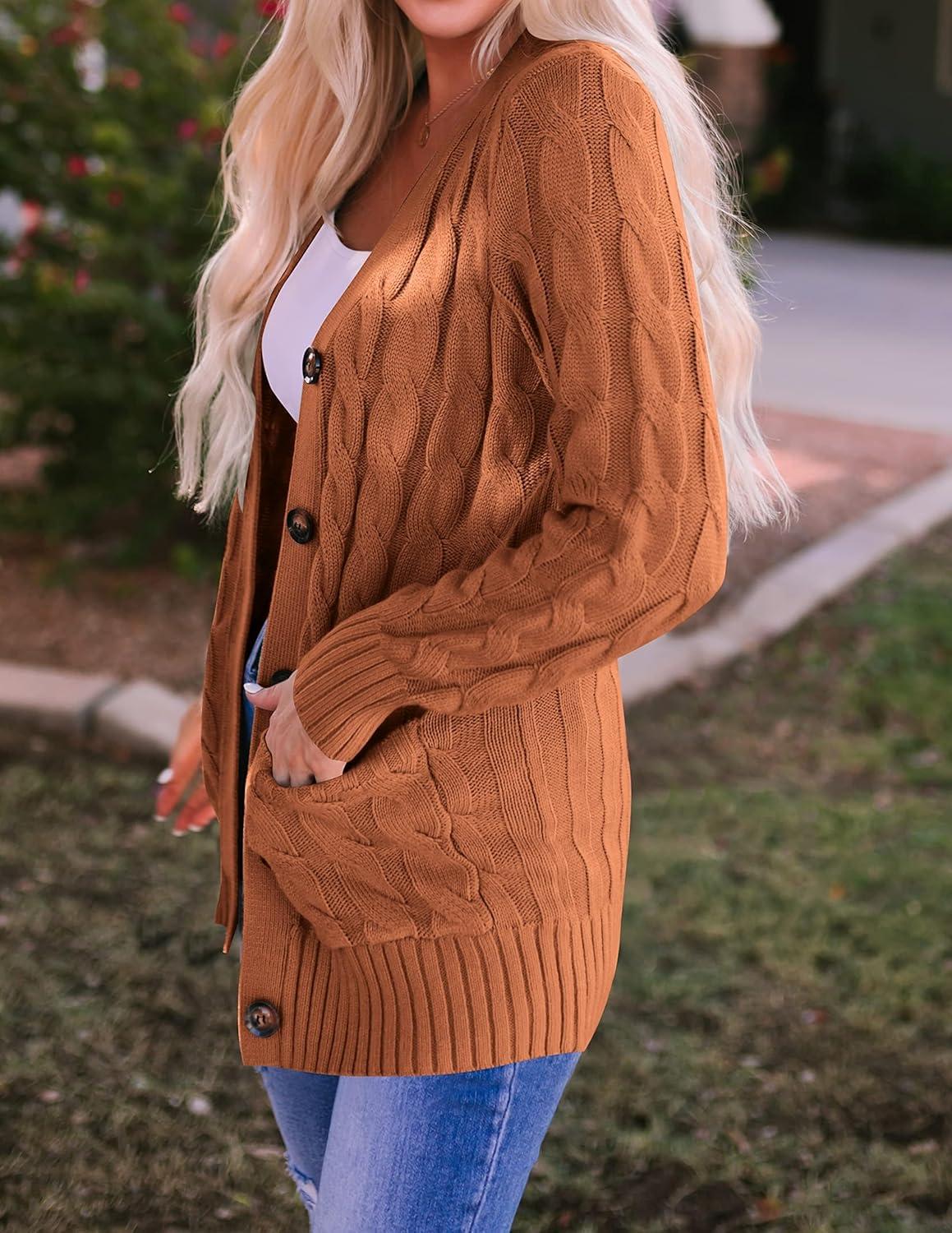 imageZESICA Womens Cardigan Sweaters Fall Button Down Open Front Cable Knit Casual Trendy Winter Clothing OuterwearBrown