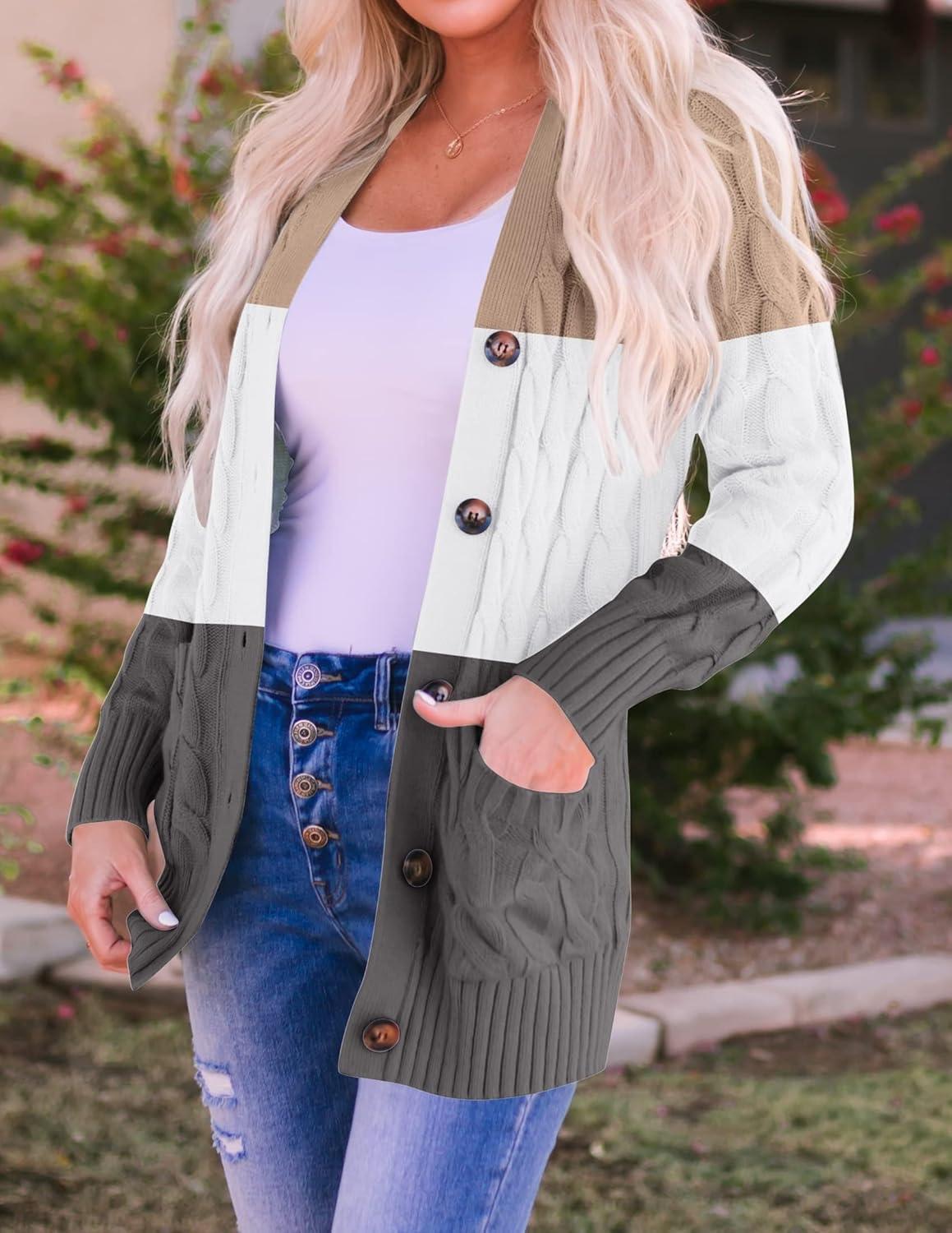 imageZESICA Womens Cardigan Sweaters Fall Button Down Open Front Cable Knit Casual Trendy Winter Clothing OuterwearCamel