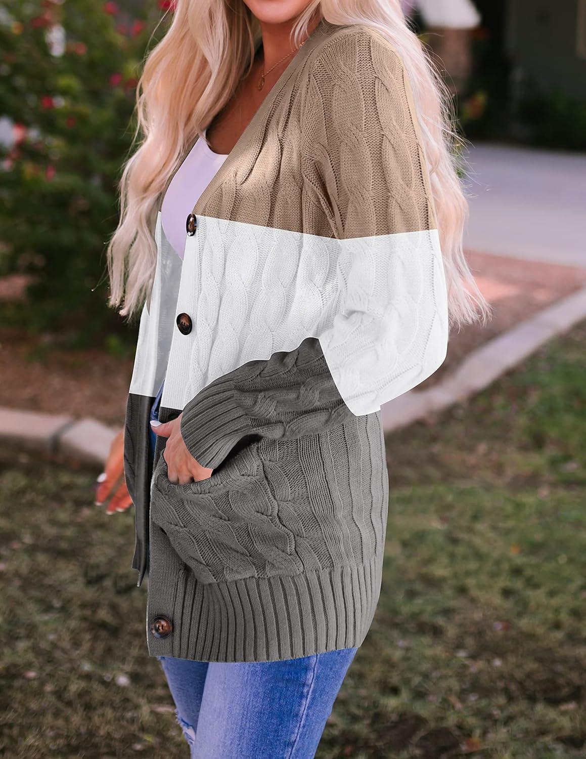 imageZESICA Womens Cardigan Sweaters Fall Button Down Open Front Cable Knit Casual Trendy Winter Clothing OuterwearCamel