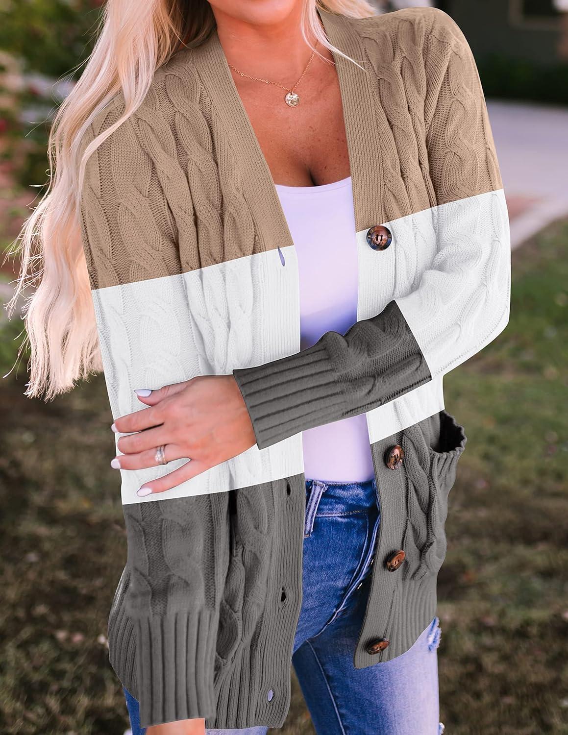 imageZESICA Womens Cardigan Sweaters Fall Button Down Open Front Cable Knit Casual Trendy Winter Clothing OuterwearCamel