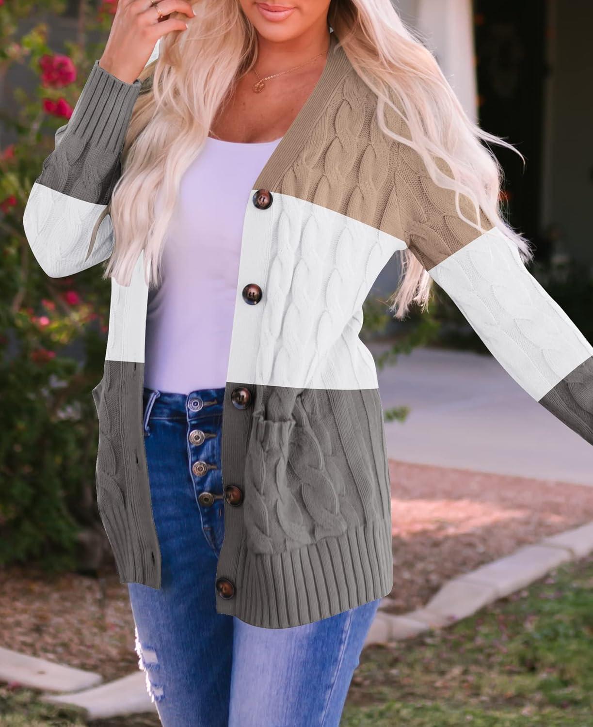 imageZESICA Womens Cardigan Sweaters Fall Button Down Open Front Cable Knit Casual Trendy Winter Clothing OuterwearCamel