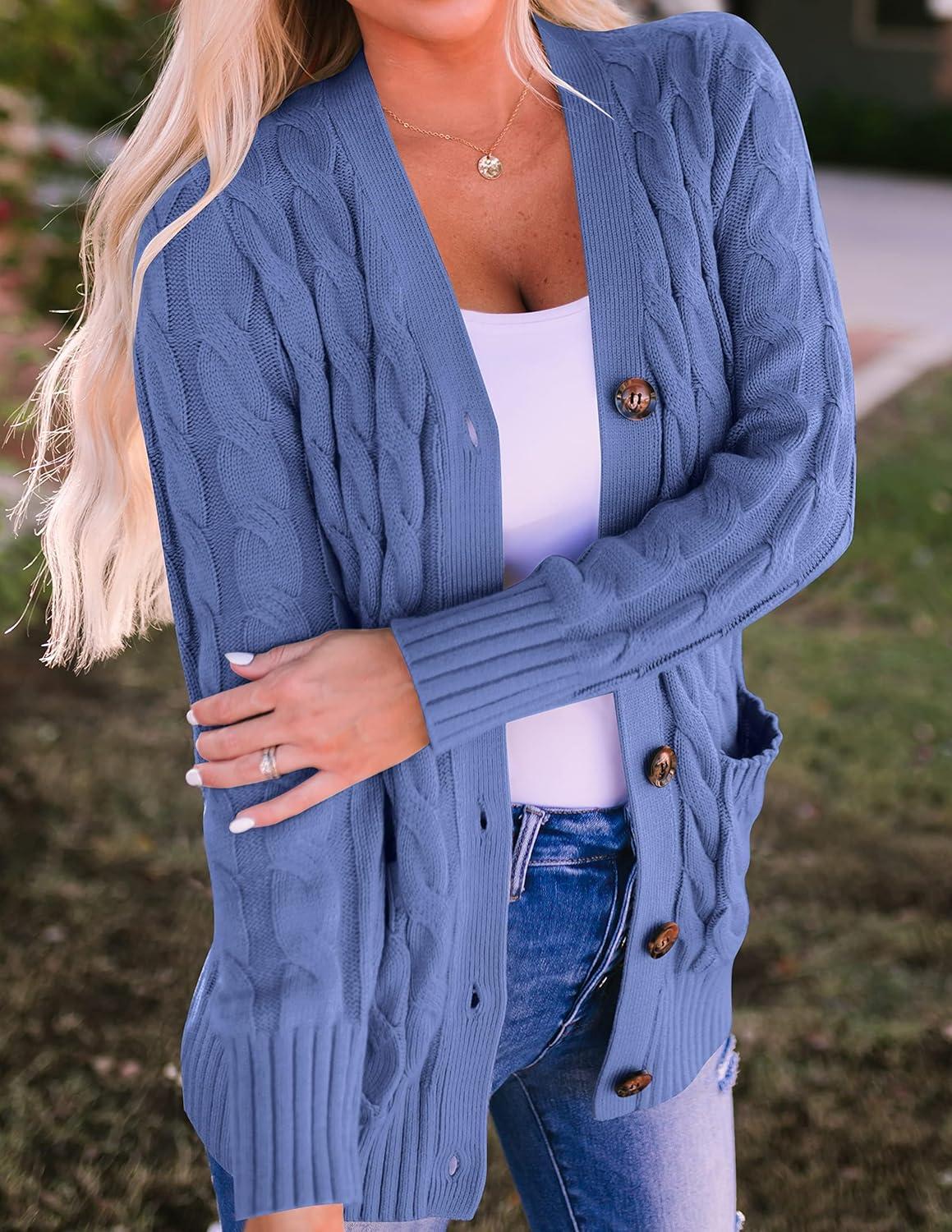 imageZESICA Womens Cardigan Sweaters Fall Button Down Open Front Cable Knit Casual Trendy Winter Clothing OuterwearDustyblue