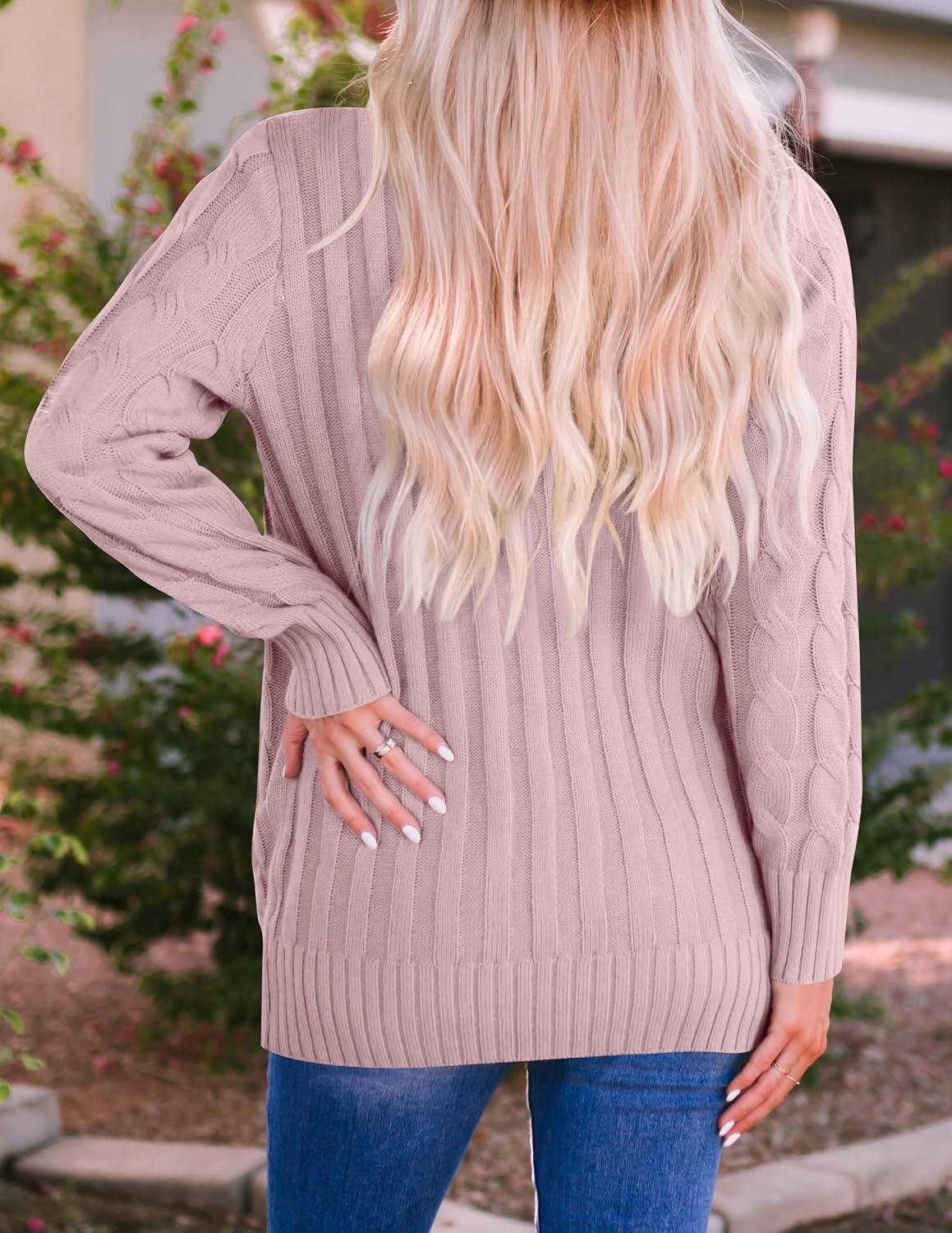 imageZESICA Womens Cardigan Sweaters Fall Button Down Open Front Cable Knit Casual Trendy Winter Clothing OuterwearDustypink