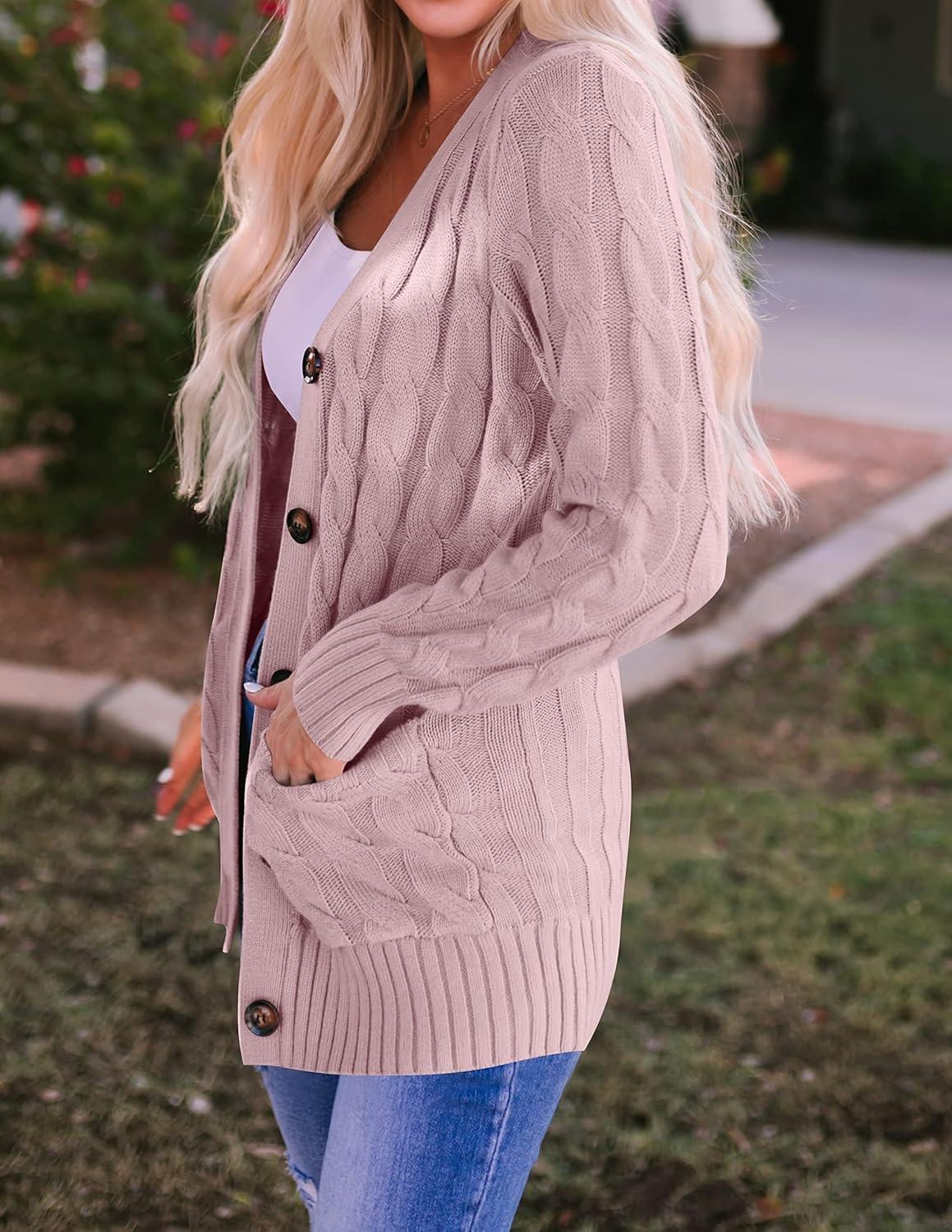 imageZESICA Womens Cardigan Sweaters Fall Button Down Open Front Cable Knit Casual Trendy Winter Clothing OuterwearDustypink