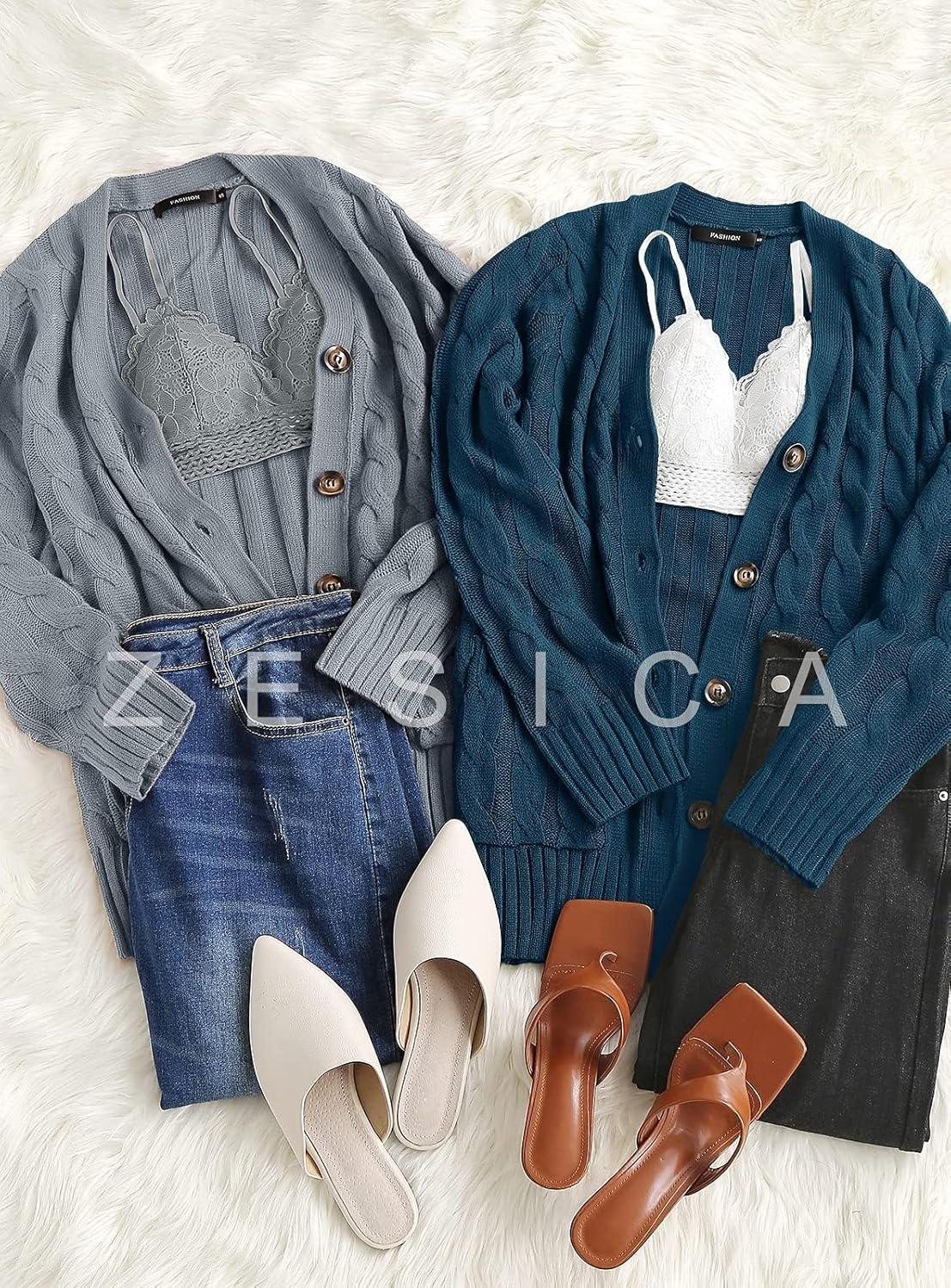 imageZESICA Womens Cardigan Sweaters Fall Button Down Open Front Cable Knit Casual Trendy Winter Clothing OuterwearGrey