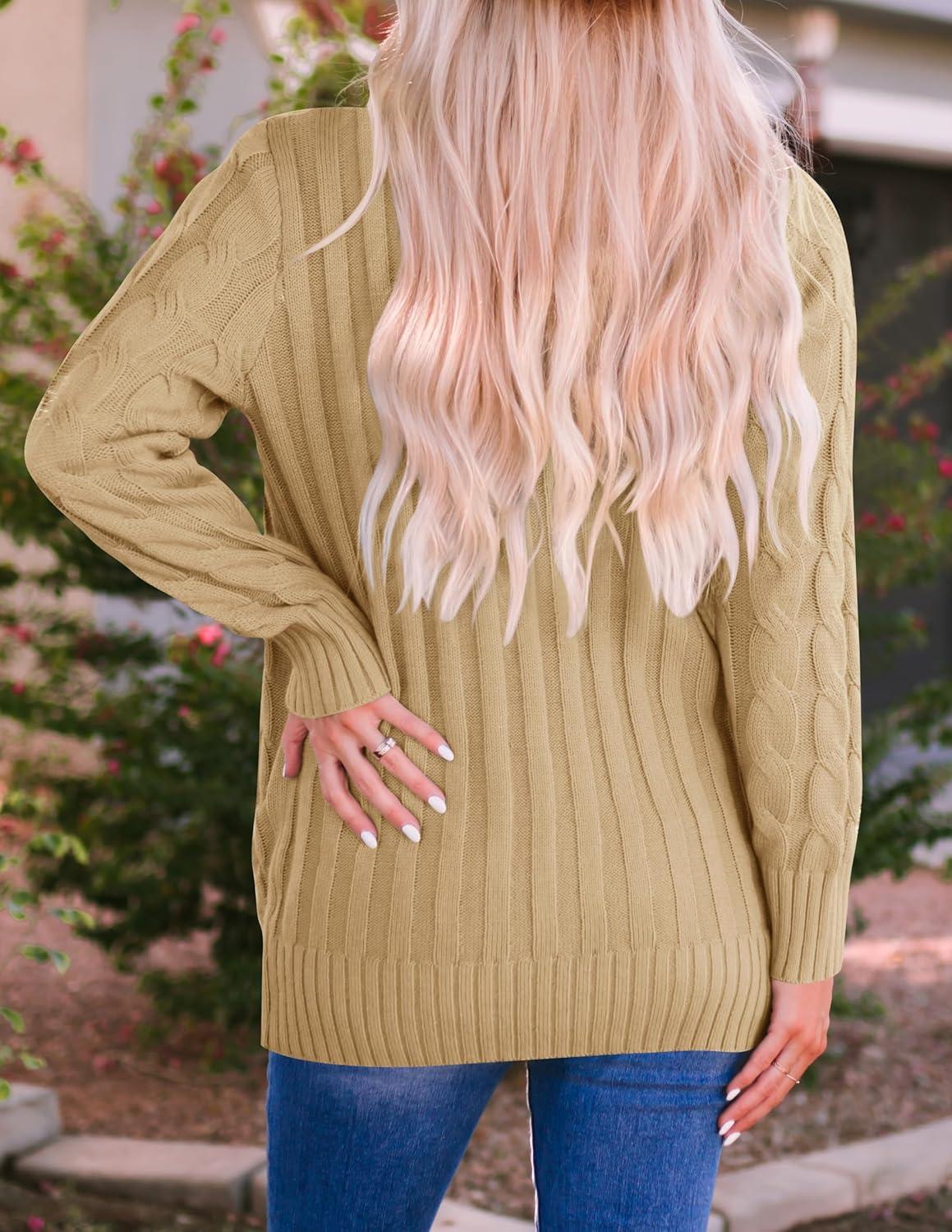 imageZESICA Womens Cardigan Sweaters Fall Button Down Open Front Cable Knit Casual Trendy Winter Clothing OuterwearKhaki