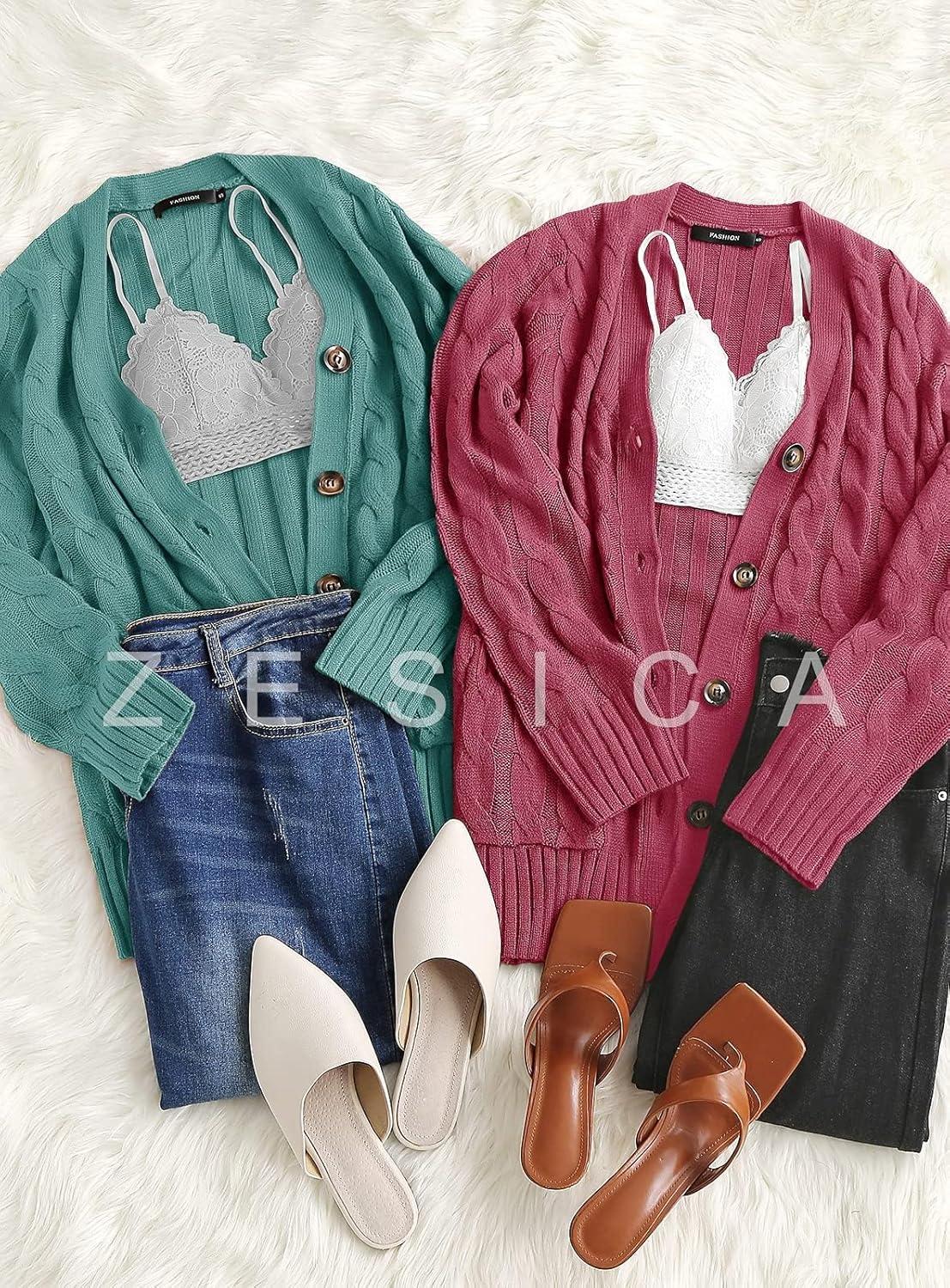 imageZESICA Womens Cardigan Sweaters Fall Button Down Open Front Cable Knit Casual Trendy Winter Clothing OuterwearLakegreen