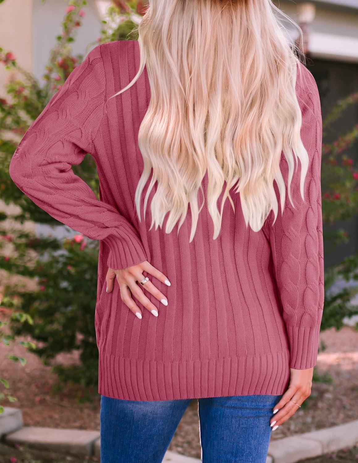 imageZESICA Womens Cardigan Sweaters Fall Button Down Open Front Cable Knit Casual Trendy Winter Clothing OuterwearMaroon