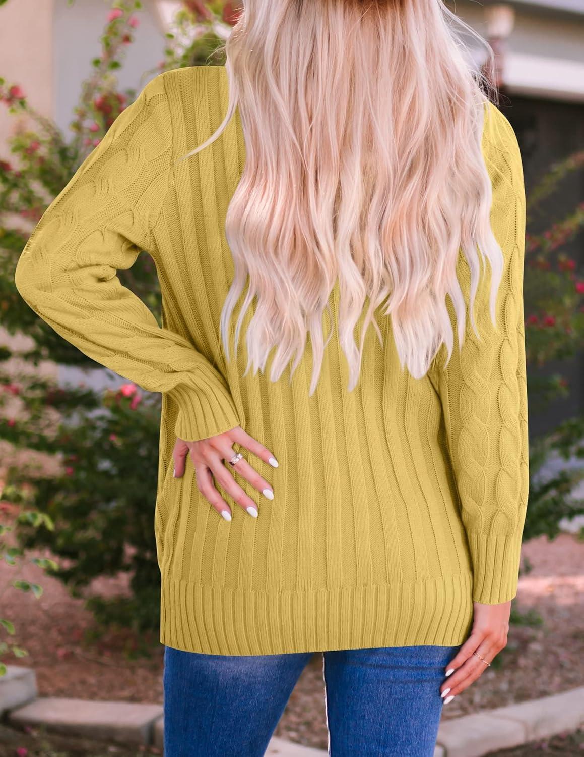 imageZESICA Womens Cardigan Sweaters Fall Button Down Open Front Cable Knit Casual Trendy Winter Clothing OuterwearMustard