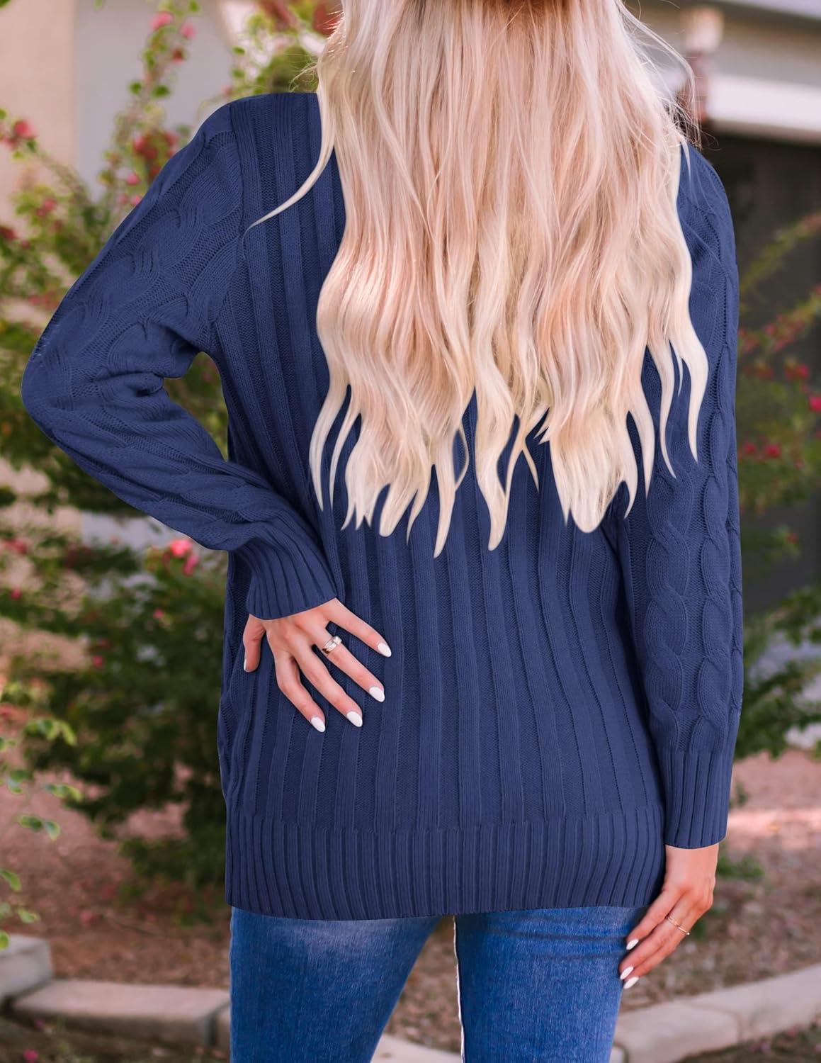 imageZESICA Womens Cardigan Sweaters Fall Button Down Open Front Cable Knit Casual Trendy Winter Clothing OuterwearNavy